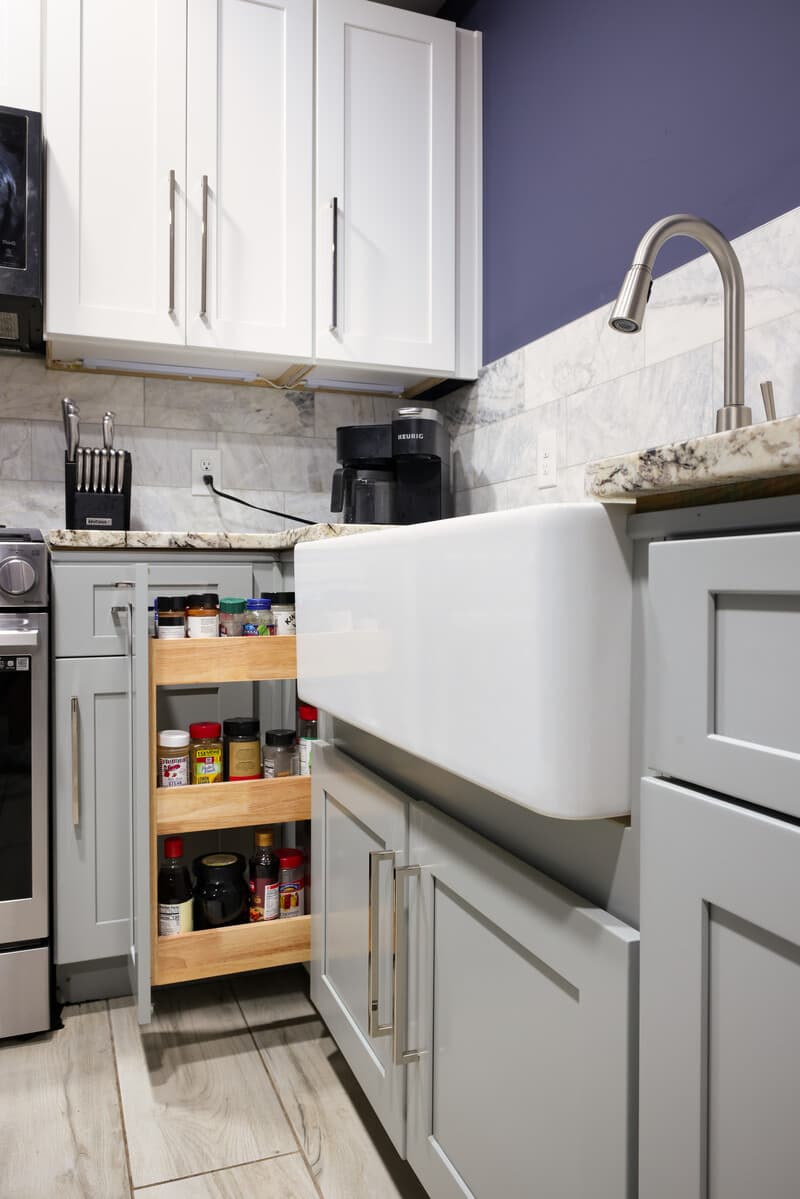 Farmhouse sink and pull-out storage in the ADU kitchen